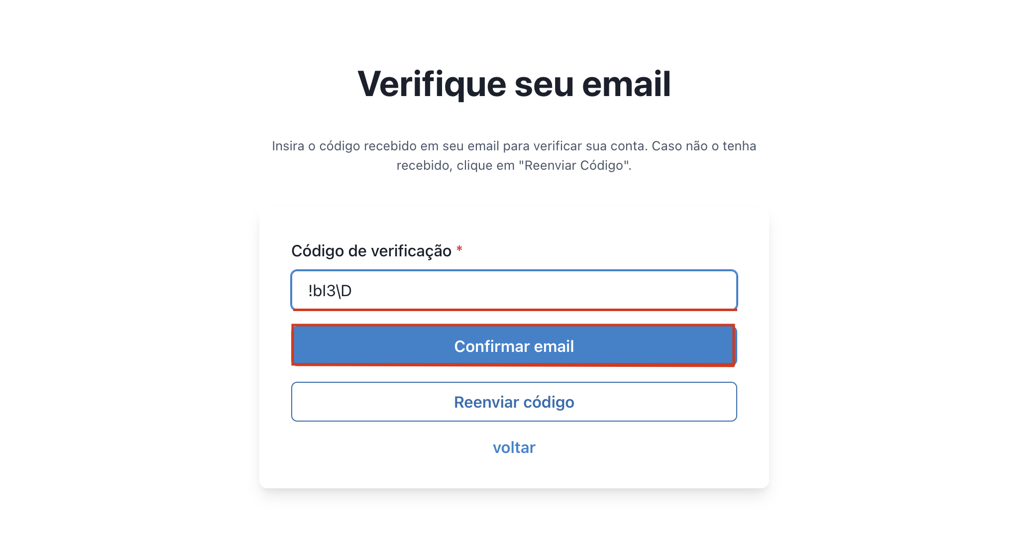 Página de verificação